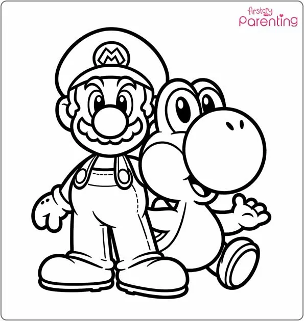 Mario and Yoshi Coloring Page