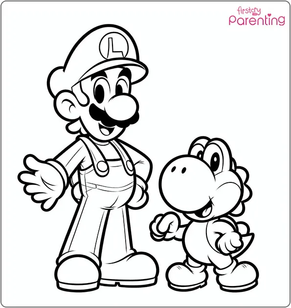 Luigi and Yoshi Coloring Page