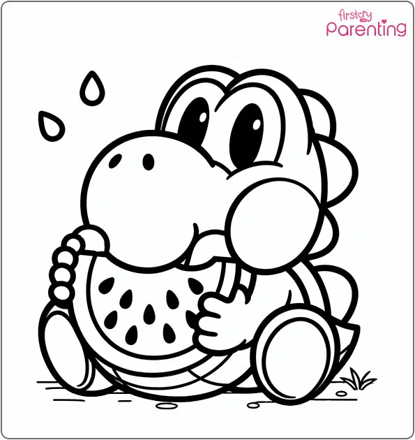 Yoshi Eating Watermelon Coloring Page