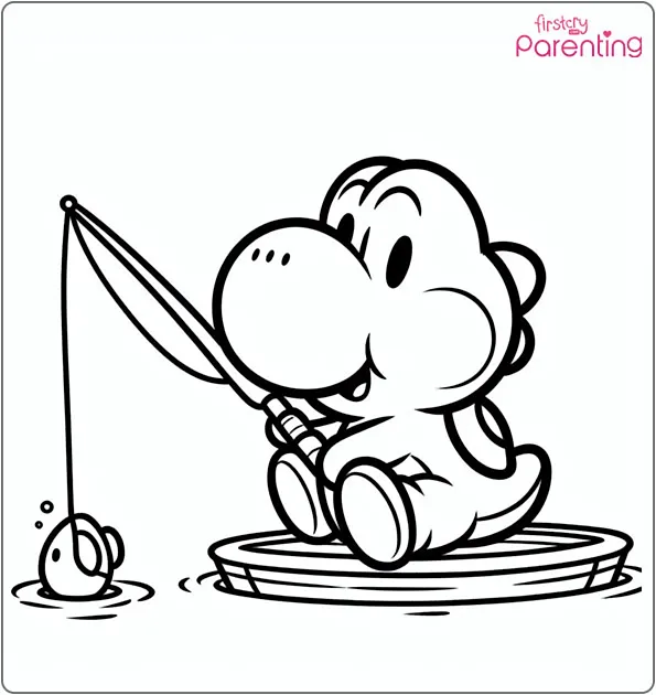Yoshi Fishing Coloring Page