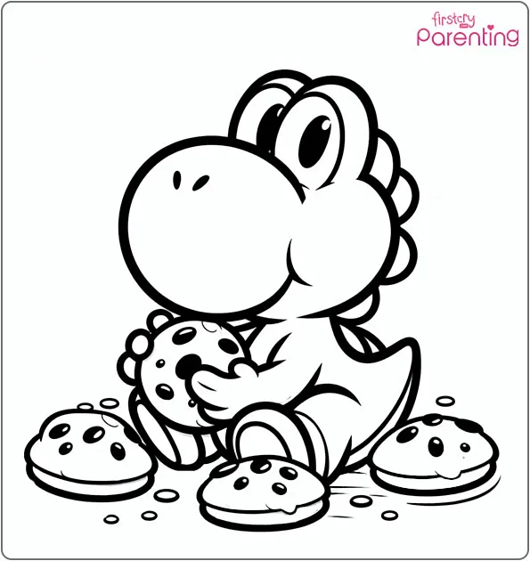 Yoshi Eats Cookies Coloring Page