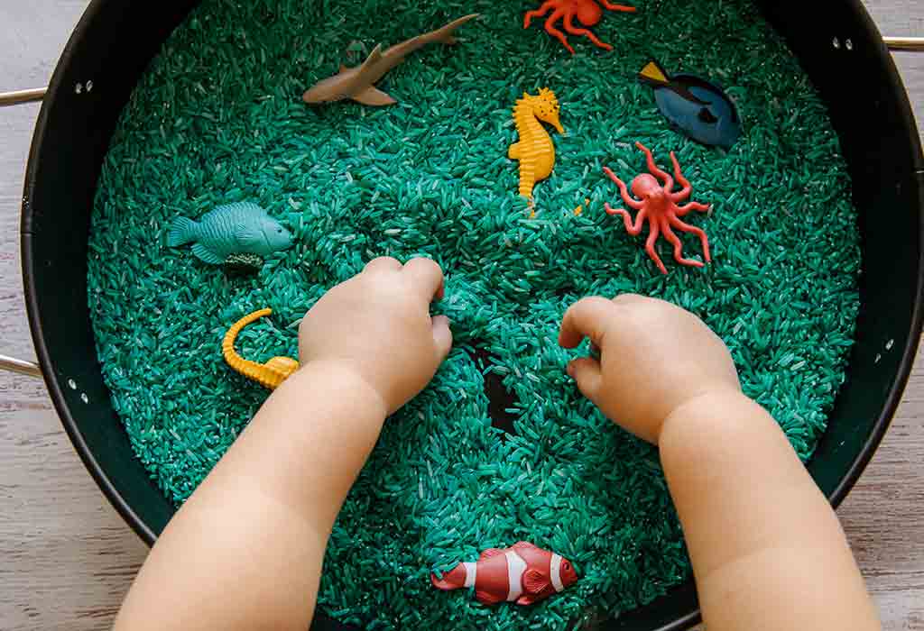 Sensory Play With Rice