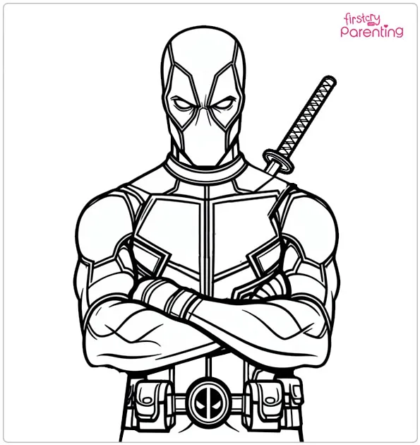 Deadpool With Sword Coloring Page Deadpool With Sword Coloring Page