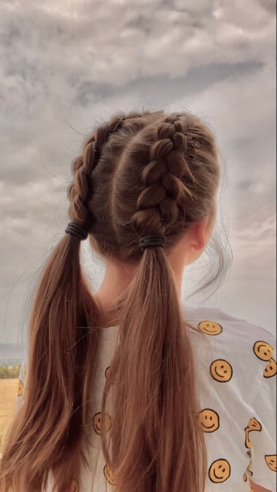 Half French Braid Double Ponytails