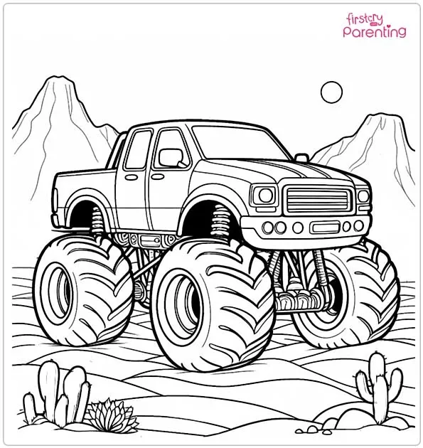 Monster Truck In The Desert Coloring Page