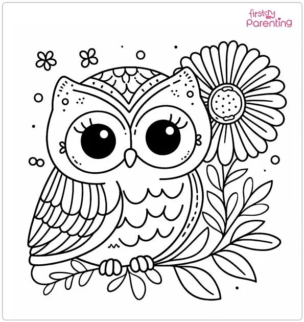 Owl with Flower Coloring Page