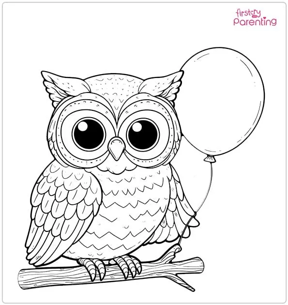Owl with Balloon Coloring Page