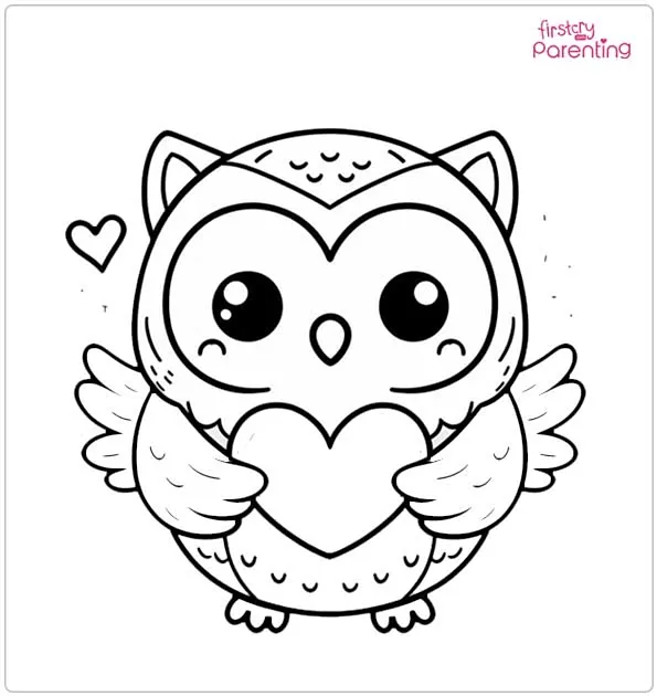 Owl Holding Heart Coloring Page