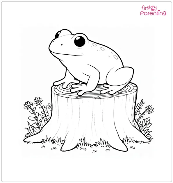Frog on a Stump Coloring Page