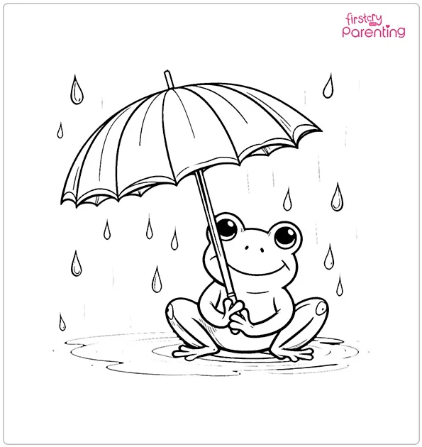 Frog Enjoying the Rain Coloring Page