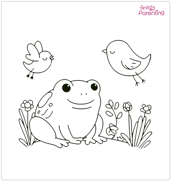Frog and Bird Coloring Page