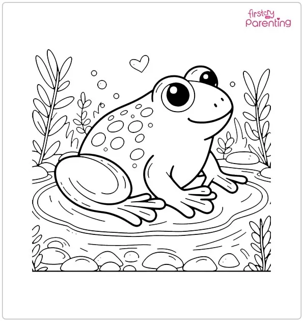 Frog in a Pond Coloring Page
