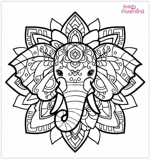 Easy Elephant Mandala Coloring Page