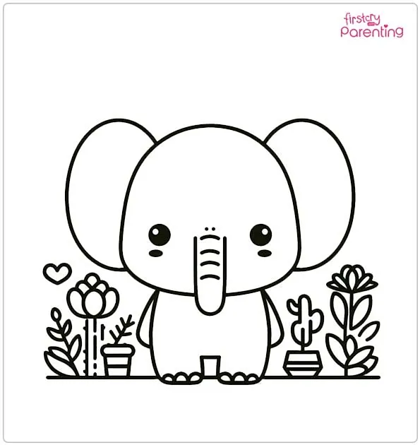 Kawaii Elephant Coloring Page