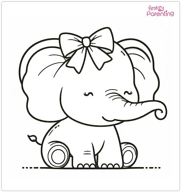 Baby Elephant with Bow Coloring Page