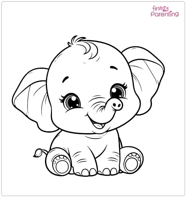 Smiling Baby Elephant Coloring Page