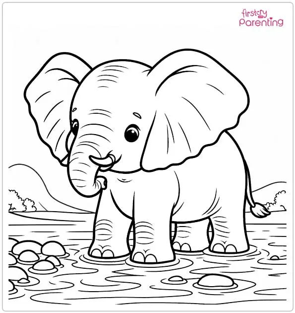 Elephant At the River Bank Coloring Page
