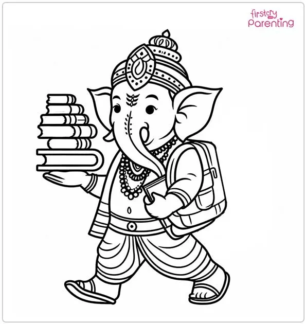 Lord Ganesh With Books Coloring Page