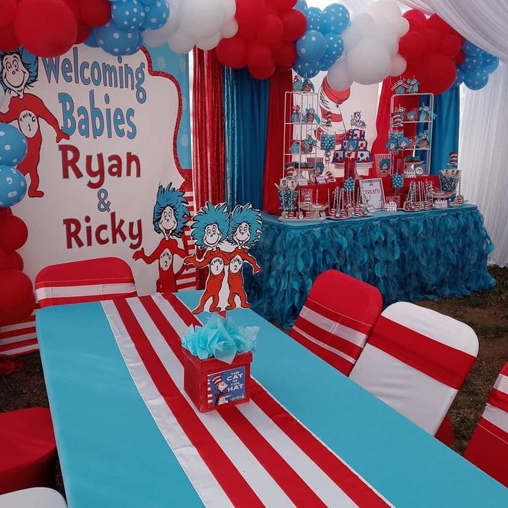 Thing 1 and Thing 2 theme twin birthday party