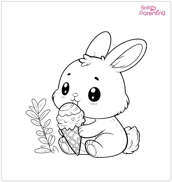 Rabbit Eating Icecream Coloring Page