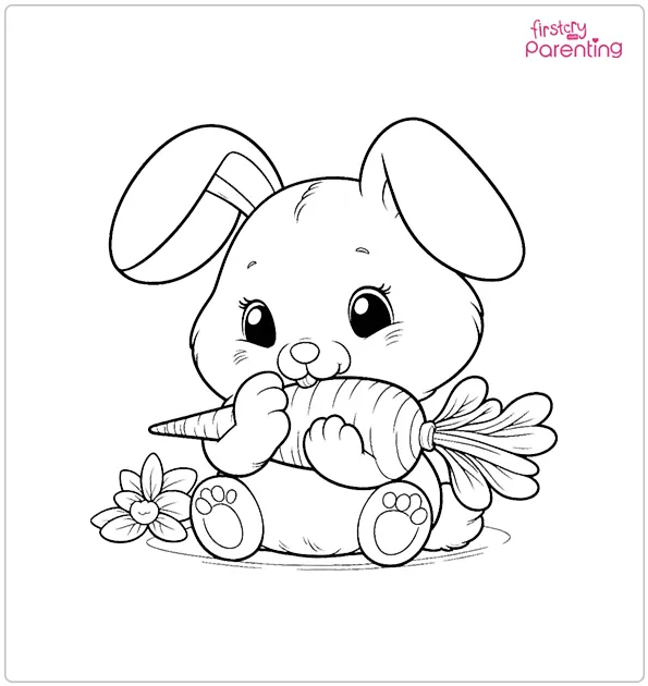 Rabbit Eating Carrot Coloring Page