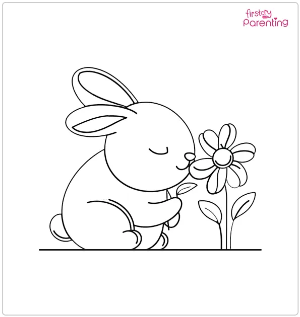 Rabbit Smelling Flowers Coloring Page