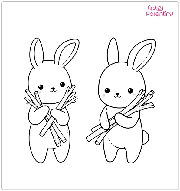 Rabbit Holds Some Sticks Coloring Page