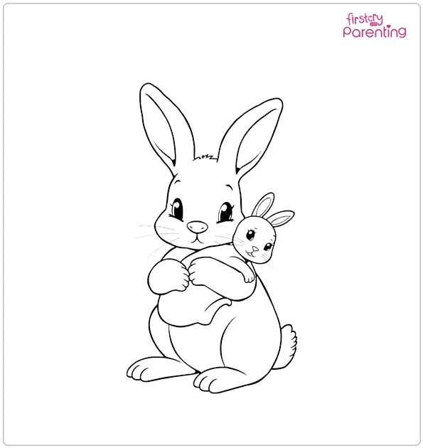 Rabbit Holds Its Baby Coloring Page