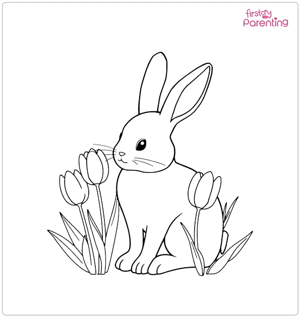 Rabbit and Tulips Coloring Page