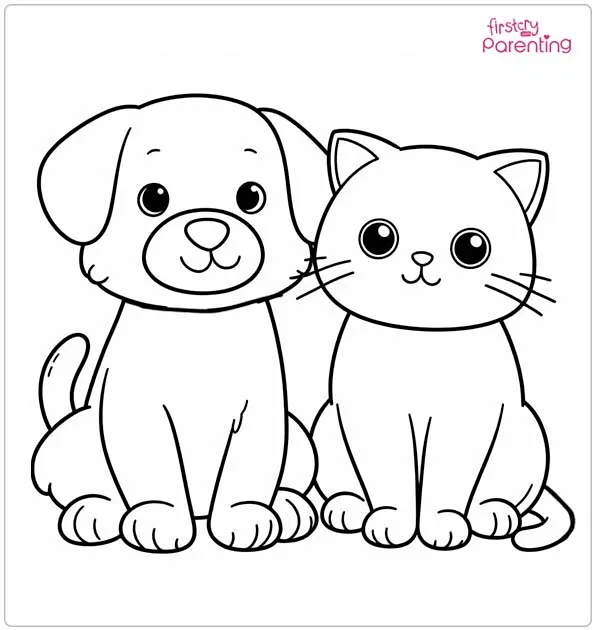 Cat and Dog Coloring Page