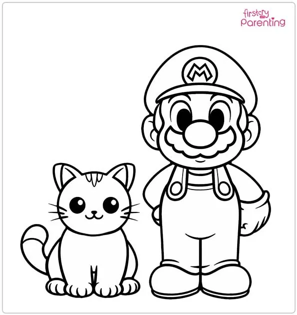 Cat Mario Coloring Page