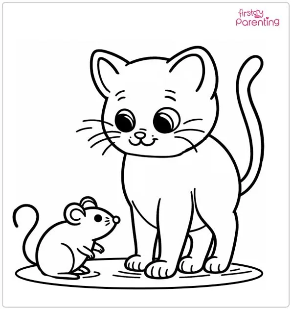 Cat and Mouse Coloring Page