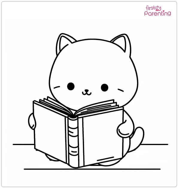 Cat Reading Book Coloring Page