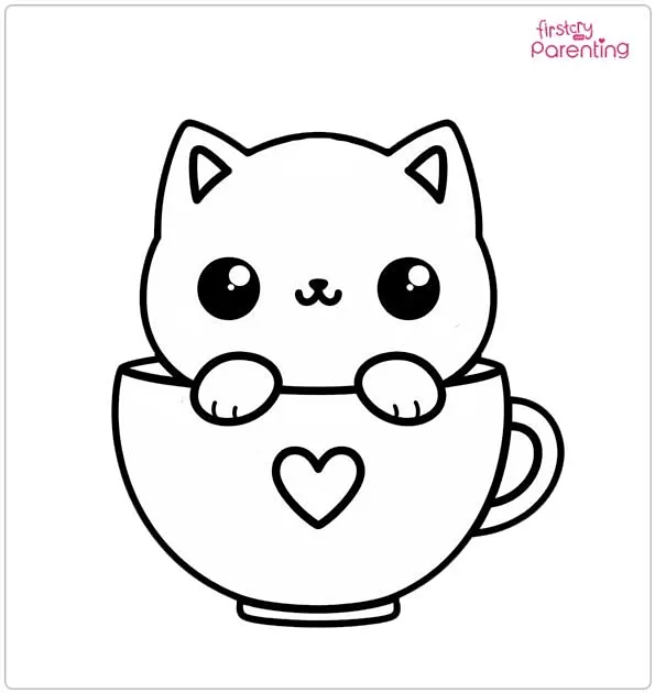 Cat in Cup Coloring Page