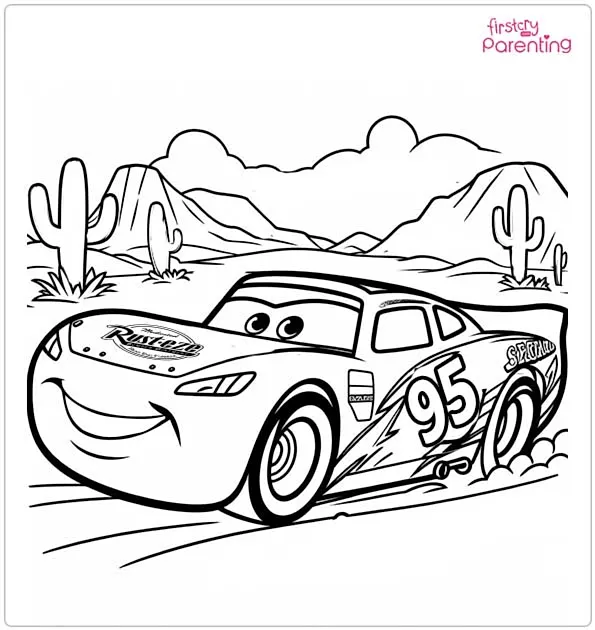 Lightning McQueen in Desert Coloring Page