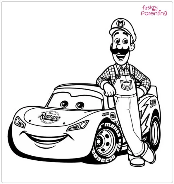 The McQueen with Luigi Coloring Page