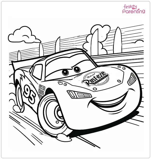 Lightning McQueen During the Race Coloring Page