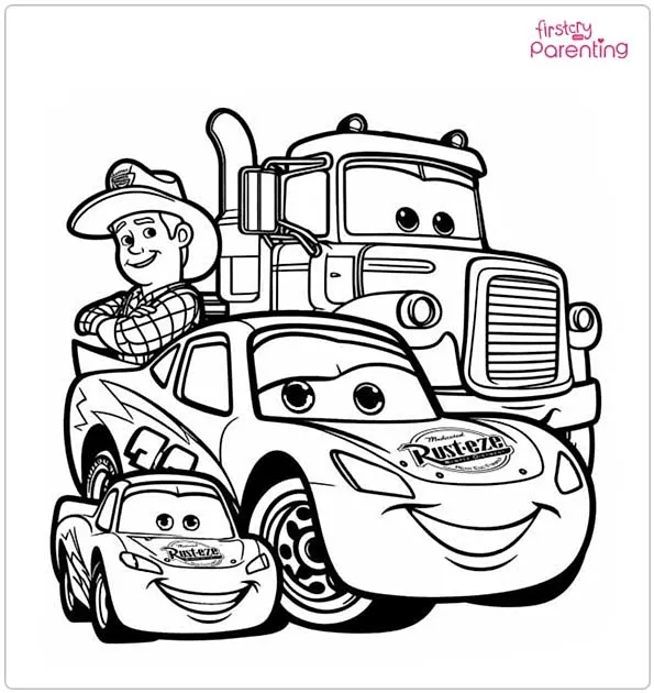 Lightning McQueen With Friends Coloring Page