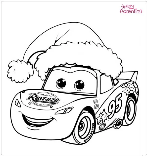 McQueen in the Christmas Hat Coloring Page
