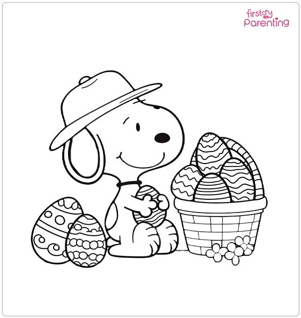 Snoopy and Easter Eggs Coloring Page