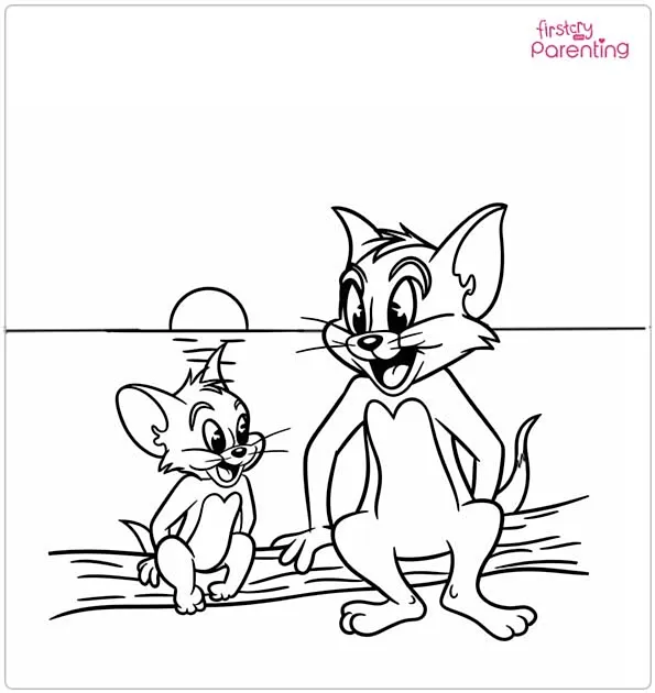 Tom and Jerry At Beach Coloring Page