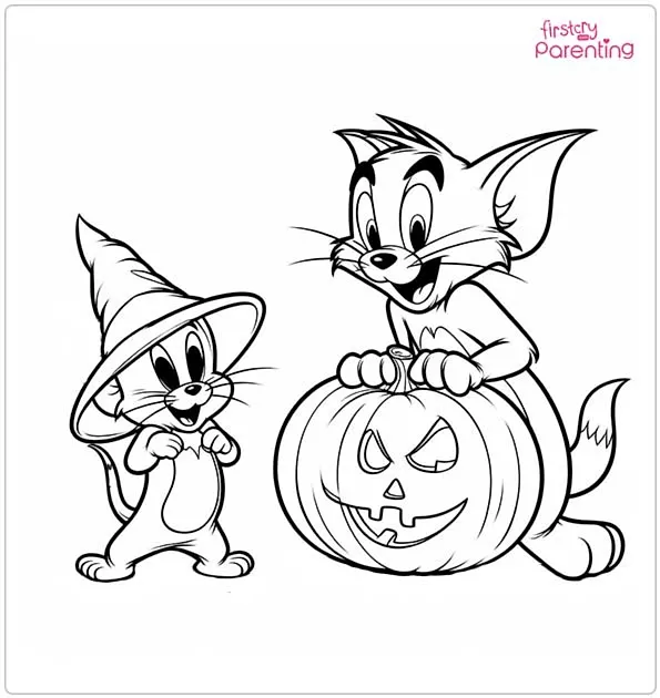 Tom and Jerry Halloween Coloring Page