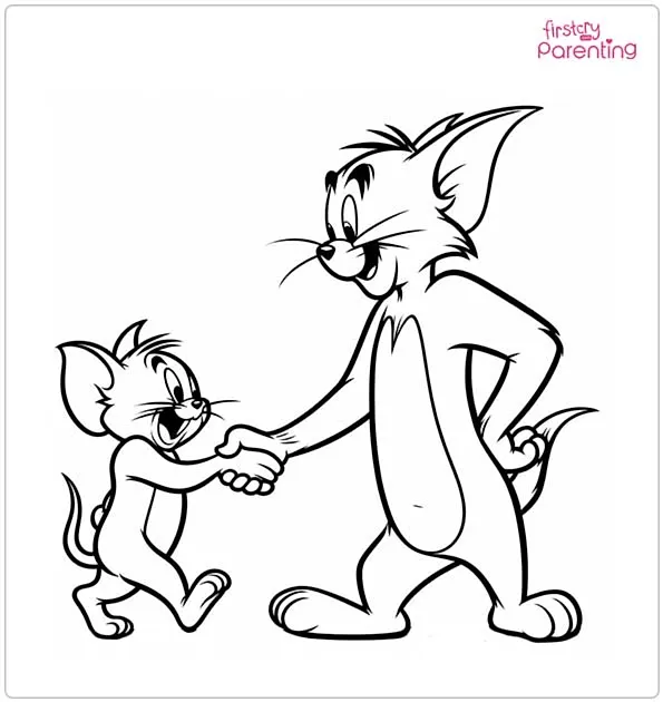 Tom and Jerry Shaking Hands Coloring Page