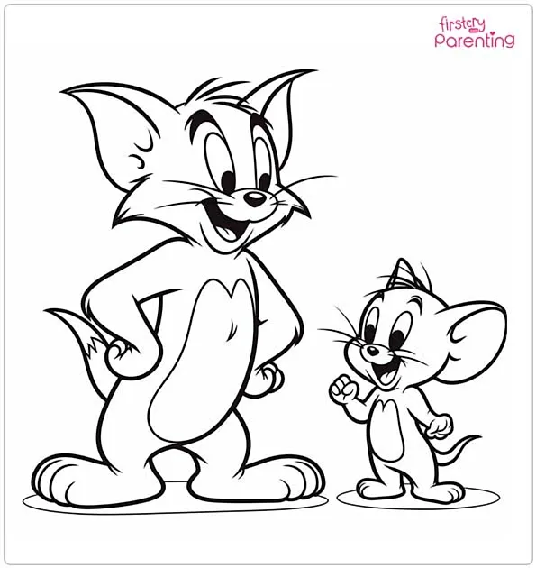 Happy Tom and Jerry Coloring Page