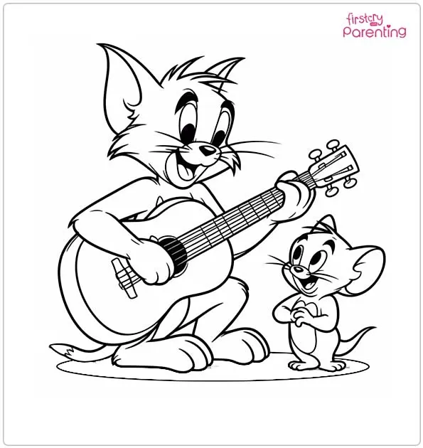 Tom and Jerry Playing Music Coloring Page