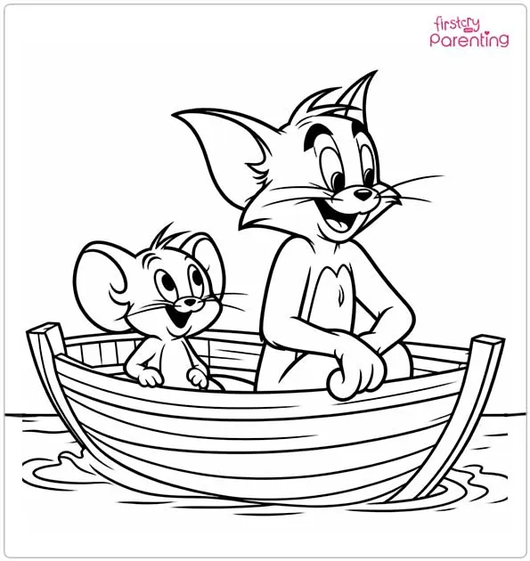 Tom and Jerry in the Boat Coloring Page