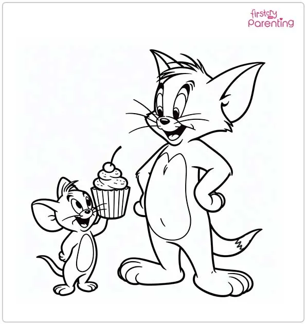 Tom and Jerry with Cupcakes Coloring Page