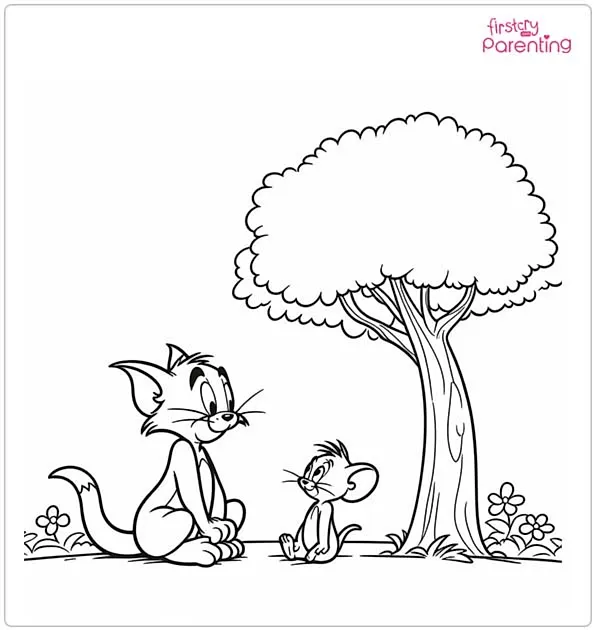 Tom and Jerry Under Tree Coloring Page