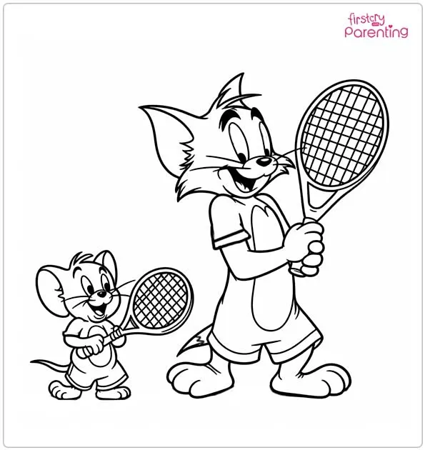 Tom and Jerry Playing Tennis Coloring Page