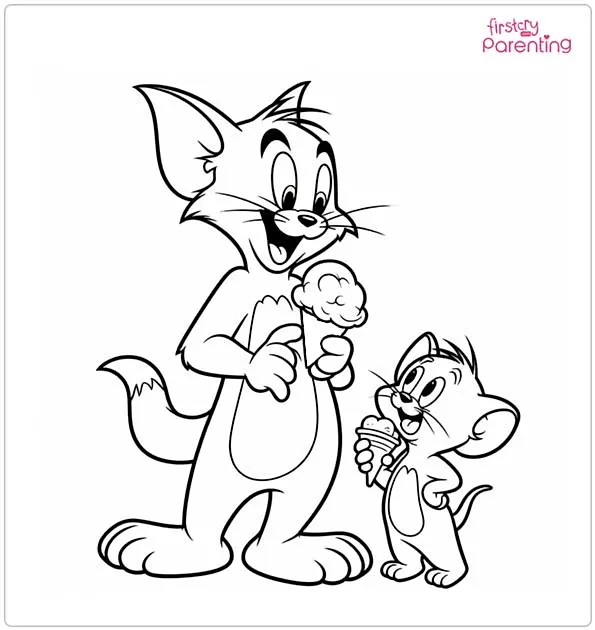 Tom and Jerry Eating Ice Cream Coloring Page